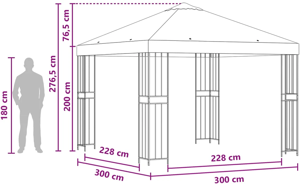Pavėsinė 3 x 3 m Vyšninė Poliesteris ir plienas 190 gsm