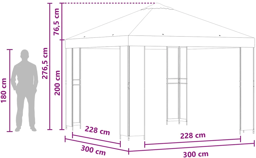 Pavėsinė 3 x 3 m Vyšninė Poliesteris ir plienas 190 gsm