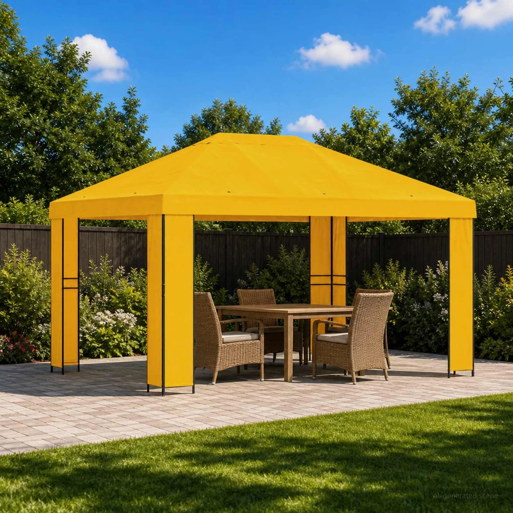 Pavėsinė 4 × 3 m Geltona Poliesteris ir plienas 190 gsm