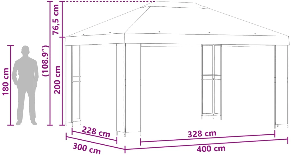 Pavėsinė 4 × 3 m Kreminė Poliesteris ir plienas 190 gsm