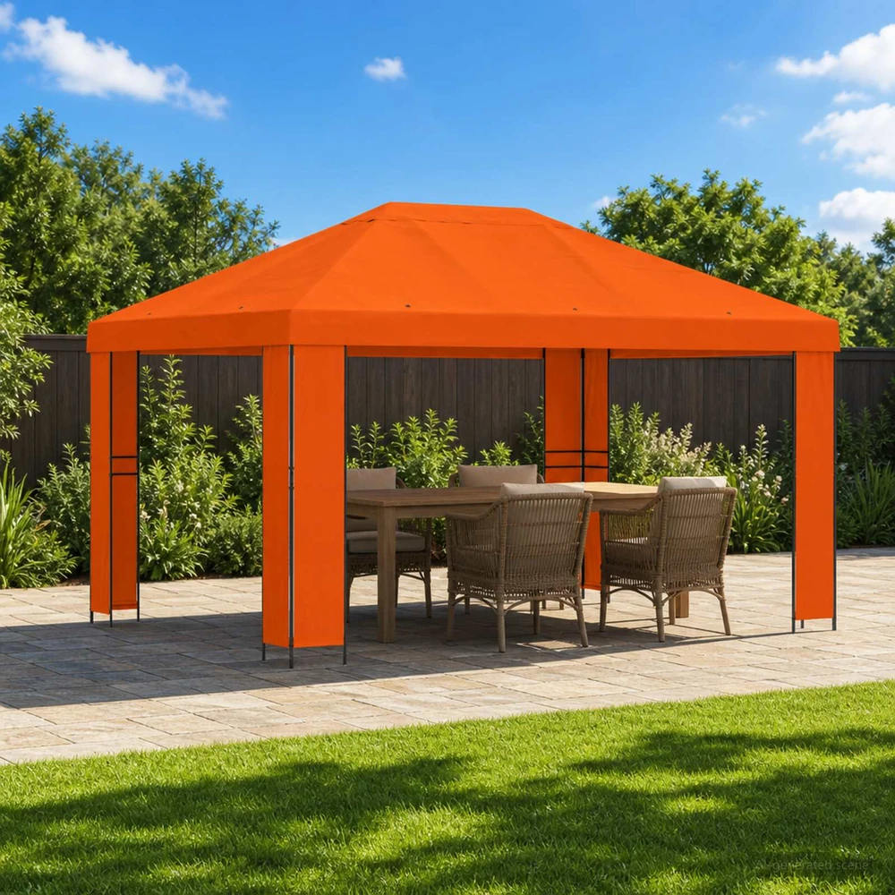 Pavėsinė 4 × 3 m Oranžinė Poliesteris ir plienas 190 gsm