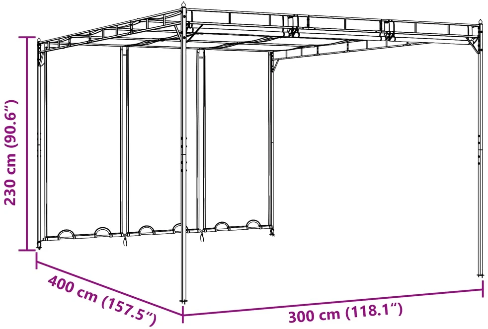Pavėsinė 4 x 3 x 2,3 m Žalia Poliesteris ir plienas