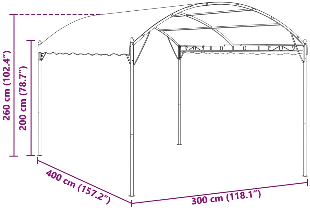 Pavėsinė 4 x 3 x 2,6 m Žalia Poliesteris ir plienas