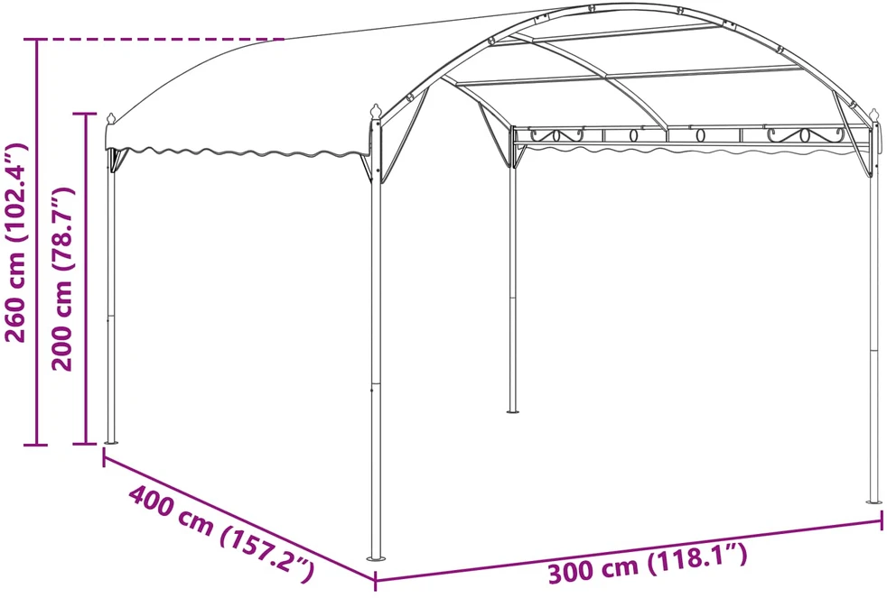 Pavėsinė 4 x 3 x 2,6 m Žalia Poliesteris ir plienas