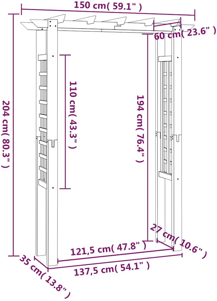 Pavėsinė/rožių arka, 150x60x204cm, impregnuota mediena