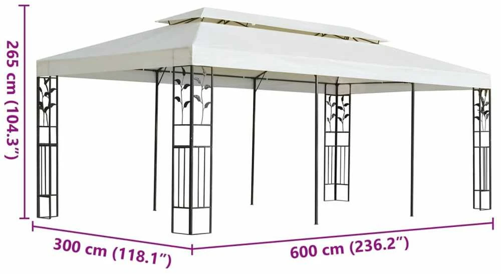Pavėsinė su dvigubu stogu, baltos spalvos, 6x3m, plienas