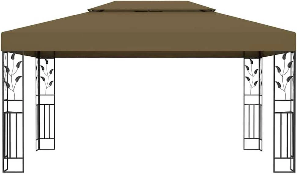 Pavėsinė su dvigubu stogu ir lemputėmis LED, taupe, 3x4m