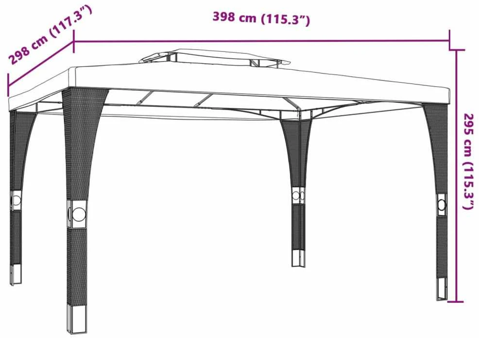 Pavėsinė su dvigubu stogu, kreminė, 3,98x2,98m, plienas