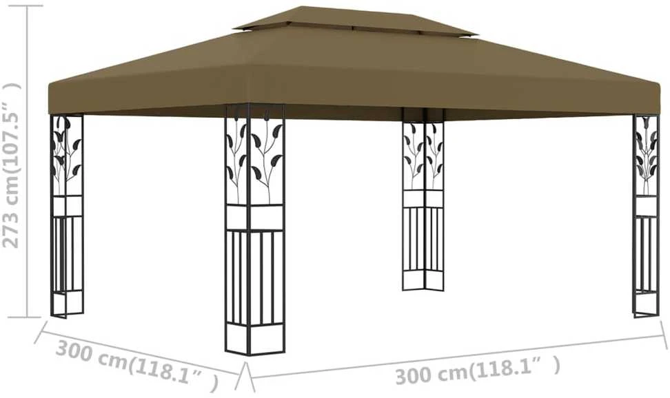 Pavėsinė su dvigubu stogu, taupe spalvos, 3x4m, 180g/m²
