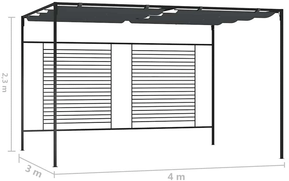 Pavėsinė su įtraukiamu stogu, antracito, 4x3x2,3m, 180g/m²