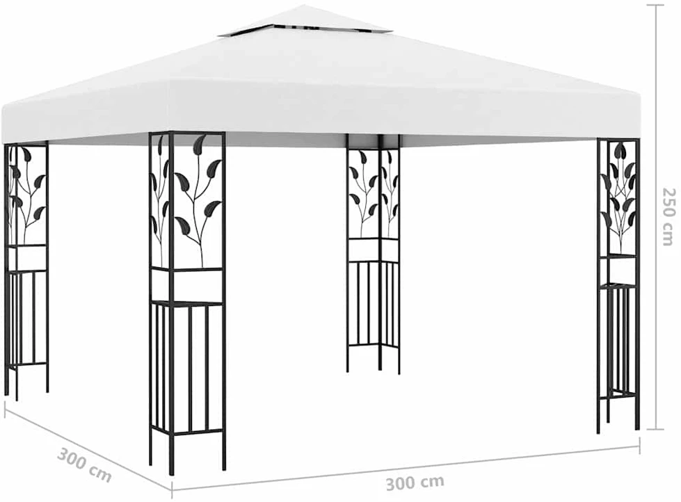 Pavėsinė su lempučių girliandomis LED, balta, 3x3m, 180g/m²