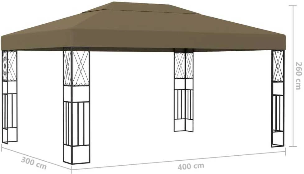 Pavėsinė su lempučių girliandomis LED, taupe, 3x4m