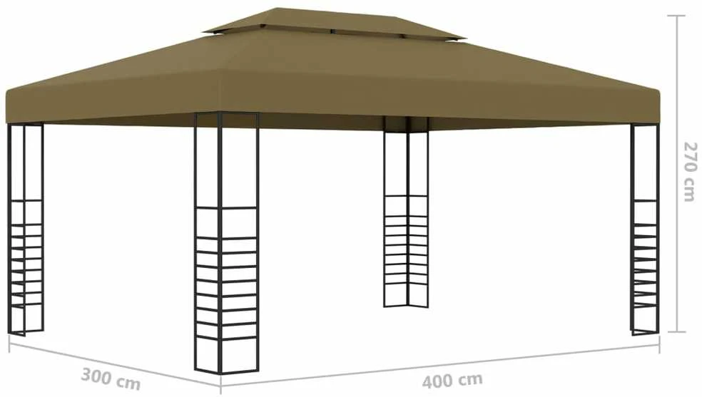 Pavėsinė su lempučių girliandomis LED, taupe, 3x4m, 180g/m²