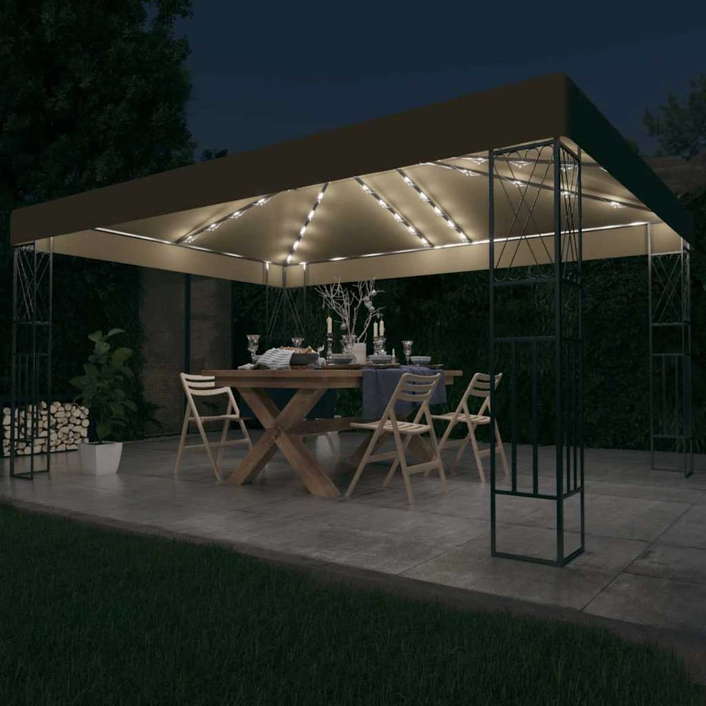 Pavėsinė su lempučių girliandomis LED, taupe, 3x4m