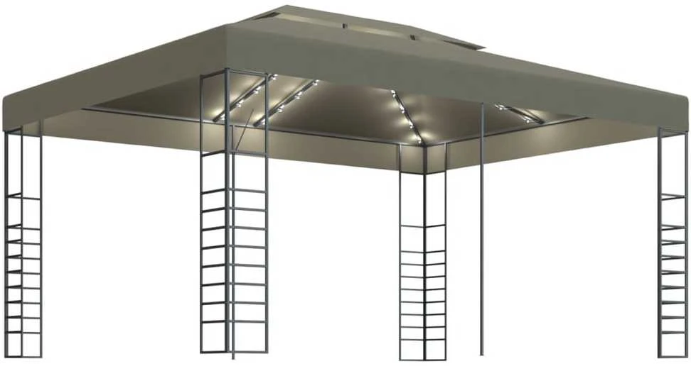 Pavėsinė su lempučių girliandomis LED, taupe, 3x4m, 180g/m²