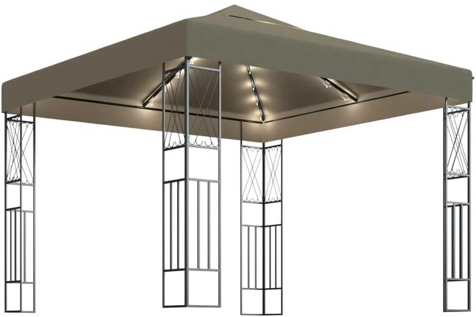 Pavėsinė su lempučių girliandomis LED, taupe, 3x3m
