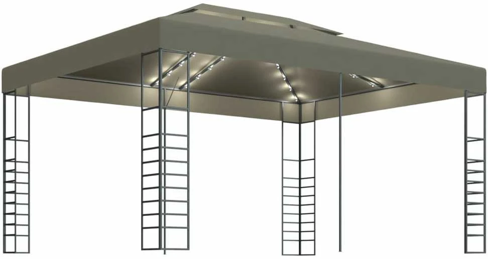 Pavėsinė su lempučių girliandomis LED, taupe, 3x4m, 180g/m²