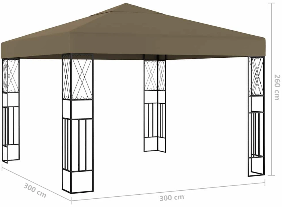 Pavėsinė su lempučių girliandomis LED, taupe, 3x3m