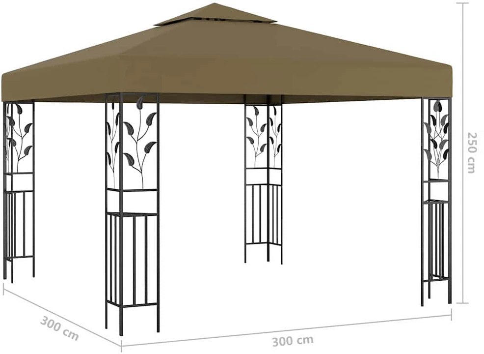 Pavėsinė su lempučių girliandomis LED, taupe, 3x3m, 180g/m²