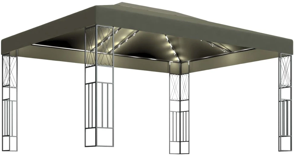 Pavėsinė su lempučių girliandomis LED, taupe, 3x4m