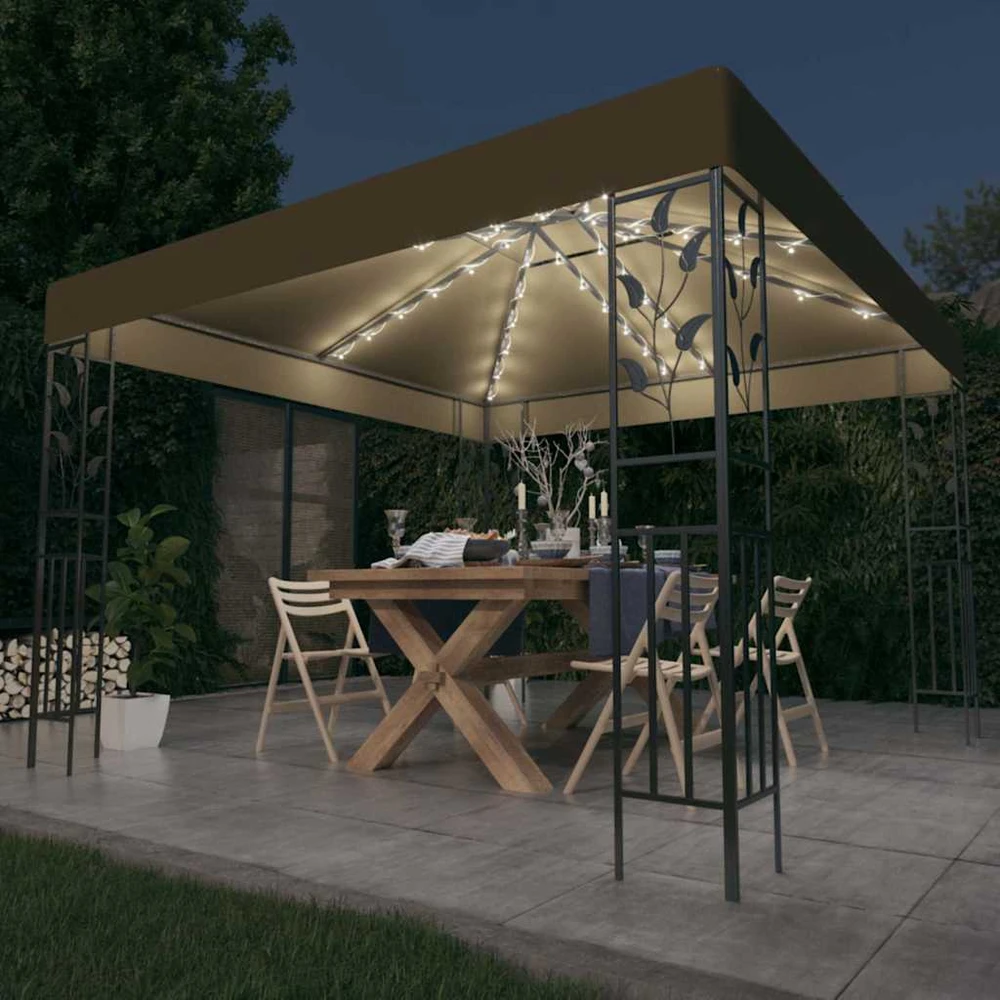 Pavėsinė su lempučių girliandomis LED, taupe, 3x3m, 180g/m²