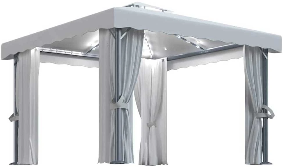 Pavėsinė su lemputėmis ir užuolaidomis LED, kreminė balta, 3x3m