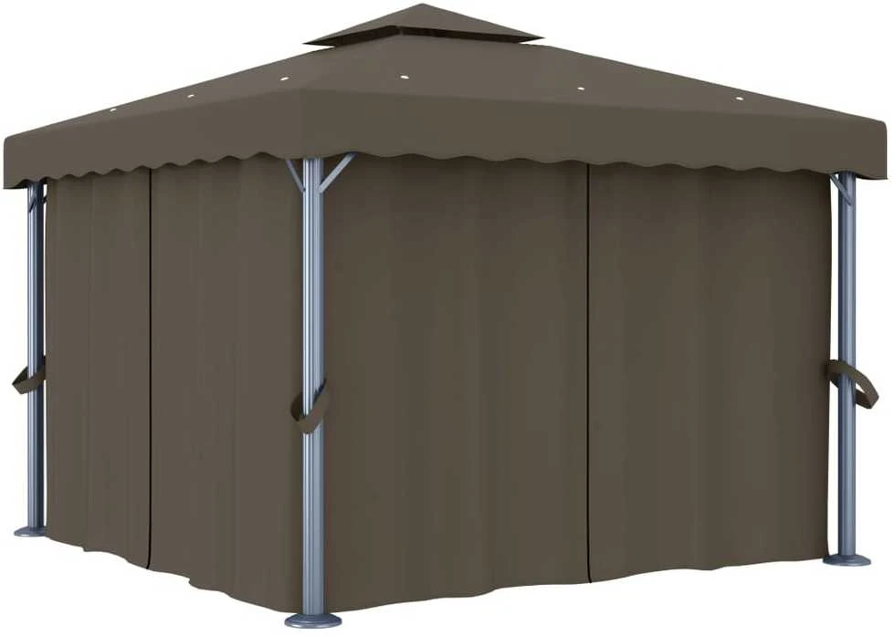 Pavėsinė su lemputėmis ir užuolaidomis LED, taupe, 3x3m