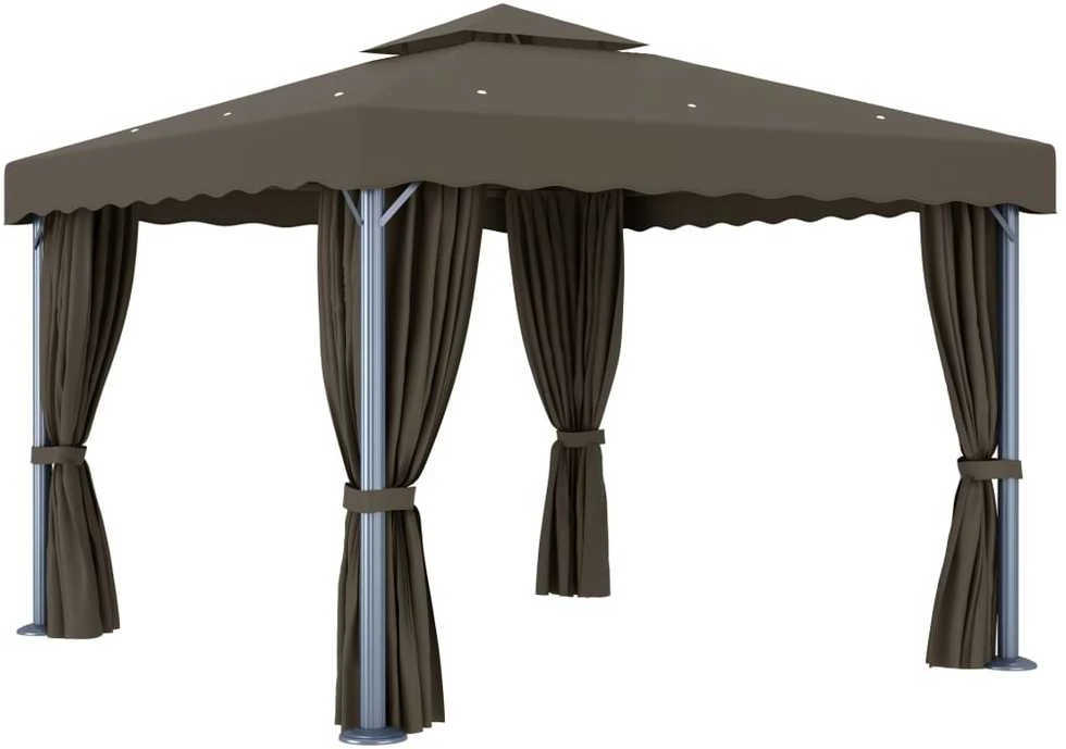 Pavėsinė su lemputėmis ir užuolaidomis LED, taupe, 3x3m