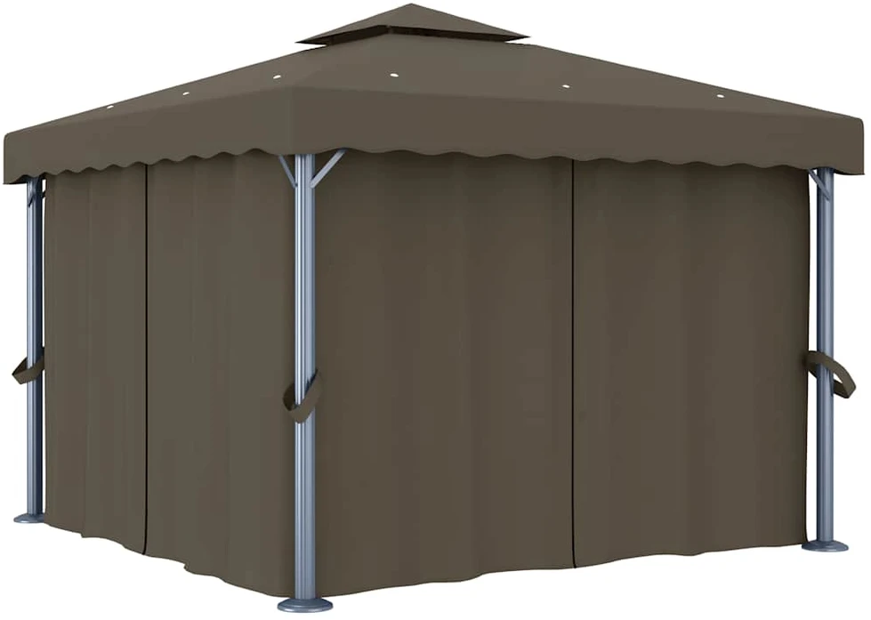 Pavėsinė su lemputėmis ir užuolaidomis LED, taupe, 3x3m