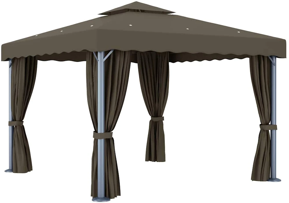 Pavėsinė su lemputėmis ir užuolaidomis LED, taupe, 3x3m