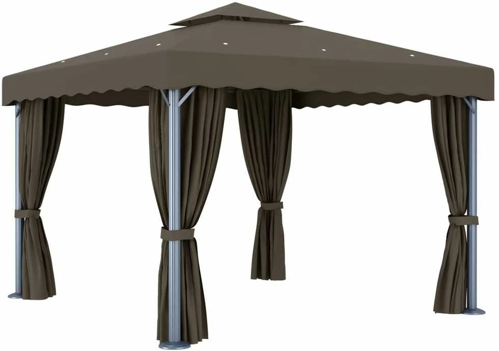 Pavėsinė su lemputėmis ir užuolaidomis LED, taupe, 3x3m