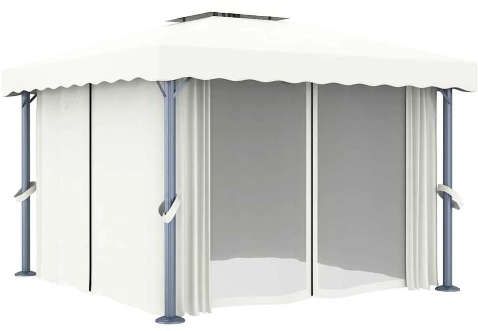 Pavėsinė su lemputėmis ir užuolaidomis LED, kreminė balta, 3x3m