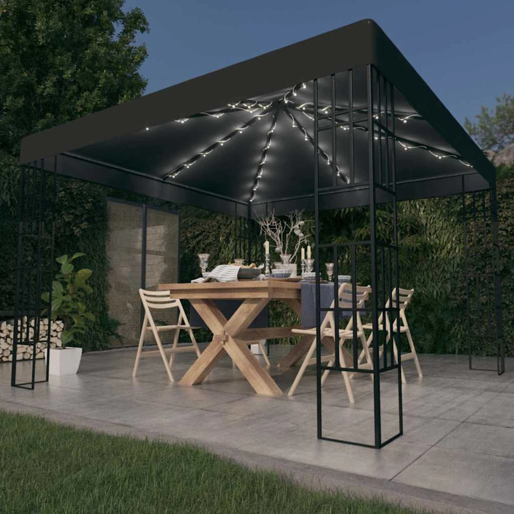 Pavėsinė su lemputėmis LED, antracito, 3x3 m