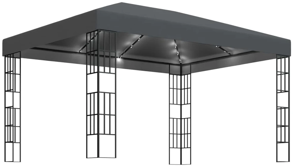 Pavėsinė su lemputėmis LED, antracito, 3x4m