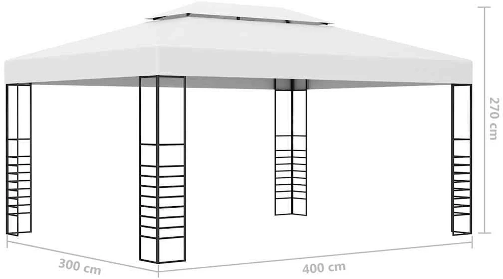 Pavėsinė su lemputėmis LED, baltos spalvos, 4x3x2,7m