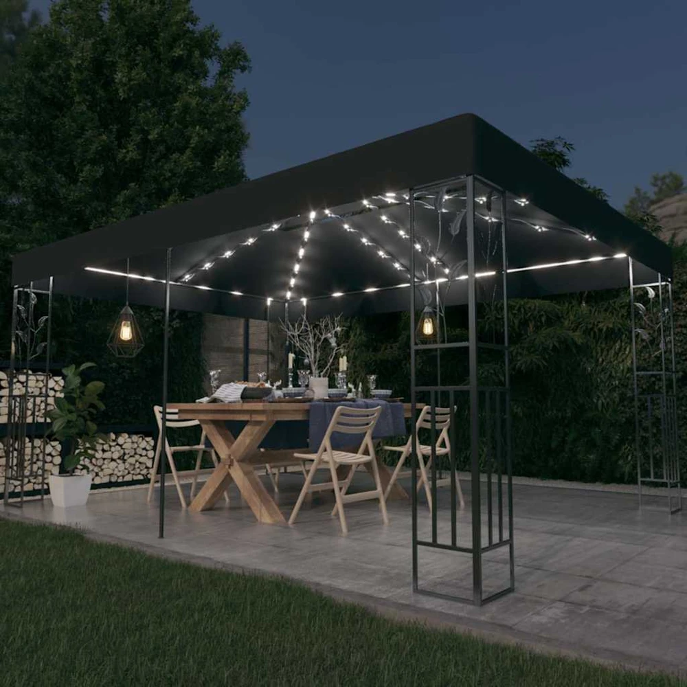 Pavėsinė su lemputėmis LED ir dvigubu stogu, antracito, 3x4m