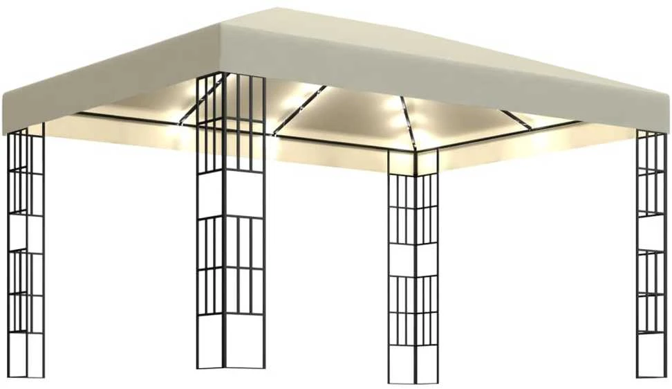 Pavėsinė su lemputėmis LED, kreminė, 3x4m