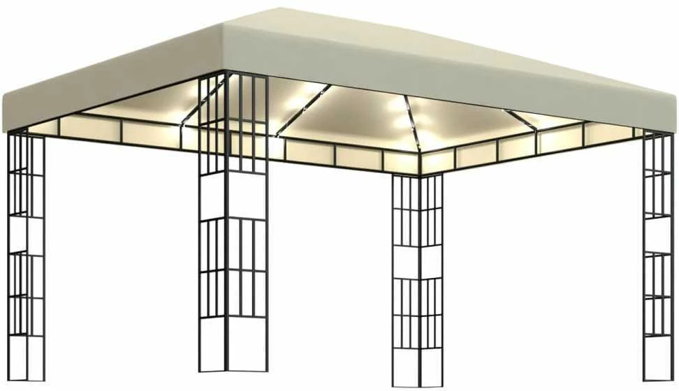 Pavėsinė su lemputėmis LED, kreminė, 3x4m