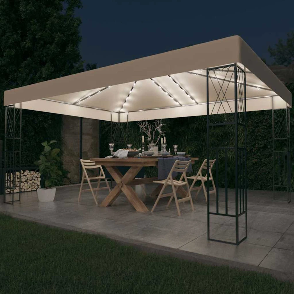 Pavėsinė su lemputėmis LED, kreminė, 3x4m