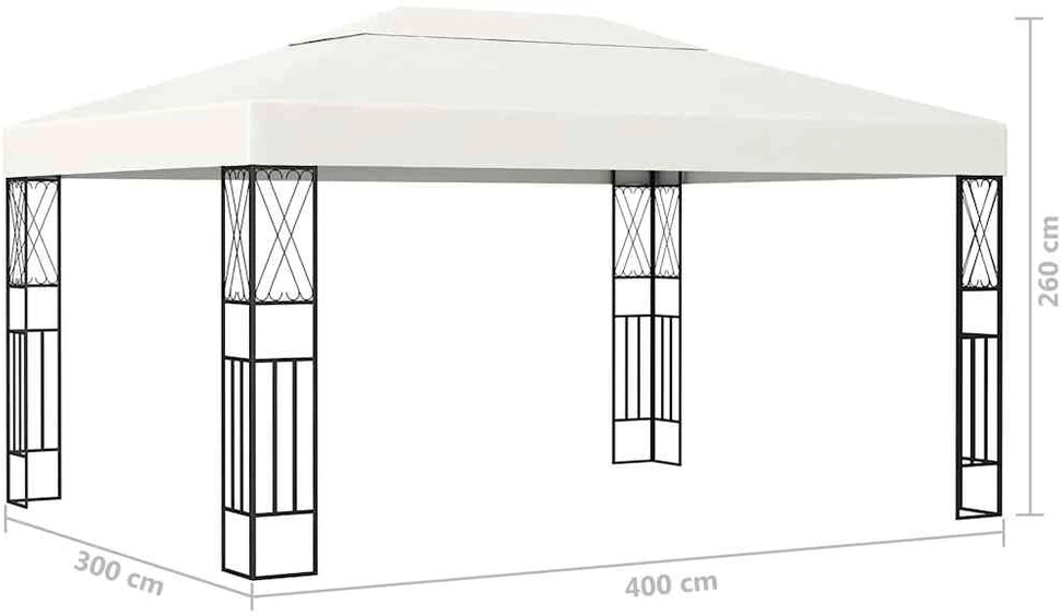 Pavėsinė su lemputėmis LED, kreminė, 3x4m