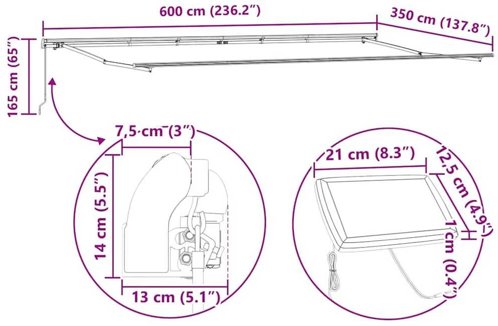 Markizės rėmas Balta 600 × 350 cm Aliuminis
