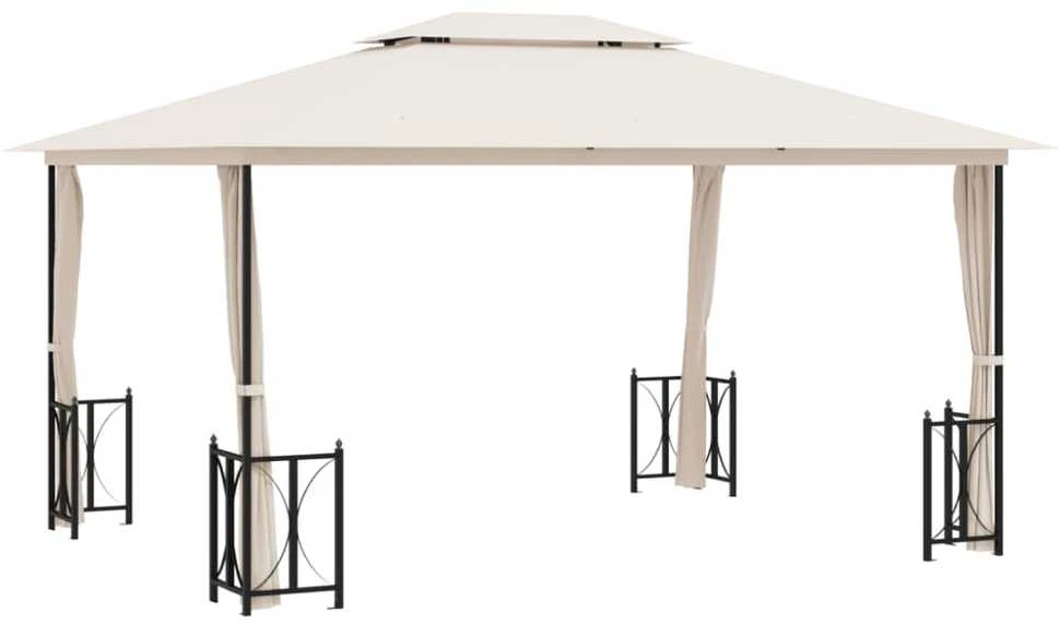 Pavėsinė su šoninėmis sienomis ir stogu, kreminė, 3x4m