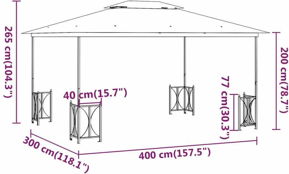 Pavėsinė su šoninėmis sienomis ir stogu, antracito, 3x4m
