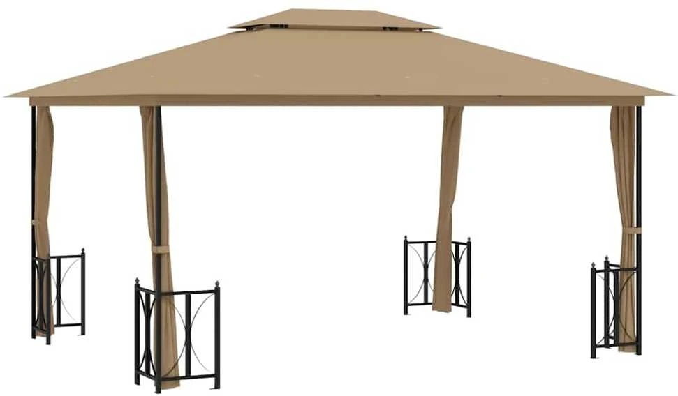 Pavėsinė su šoninėmis sienomis ir stogu, taupe spalvos, 3x4m