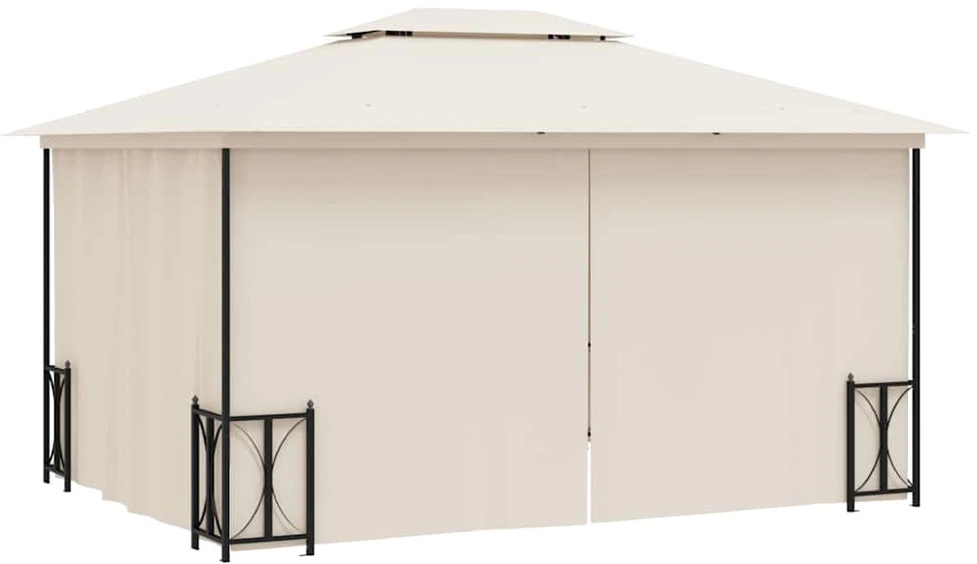 Pavėsinė su šoninėmis sienomis ir stogu, kreminė, 3x4m