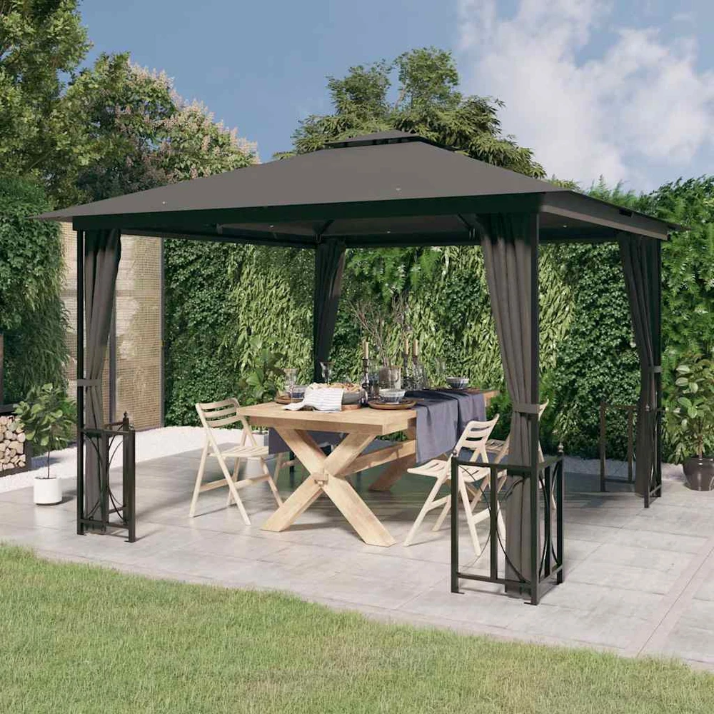 Pavėsinė su šoninėmis sienomis ir stogu, antracito, 3x3m