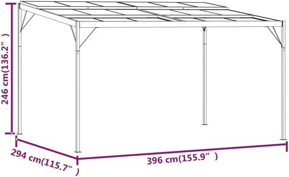 Pavėsinė su stogu, antracito, 4x3x2,5m, aliuminis ir plienas