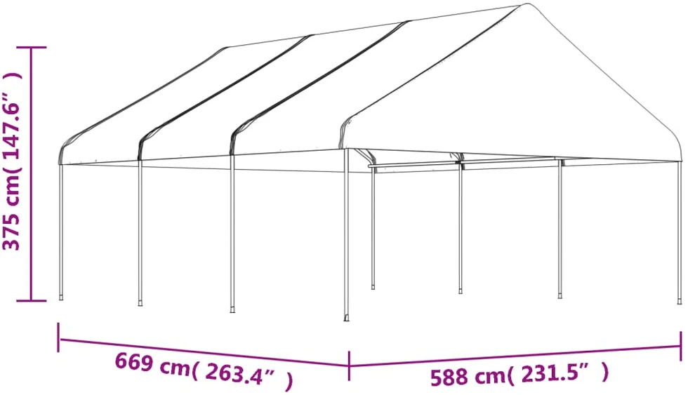 Pavėsinė su stogu, balta, 6,69x5,88x3,75m, polietilenas