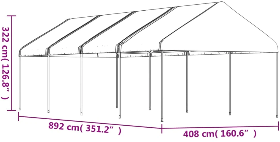 Pavėsinė su stogu, balta, 8,92x4,08x3,22m, polietilenas