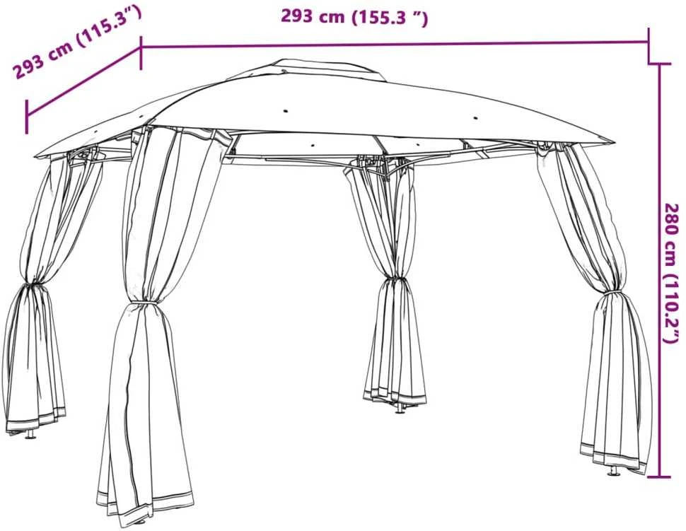 Pavėsinė su stogu ir sienomis, antracito, 2,93x2,93m, plienas